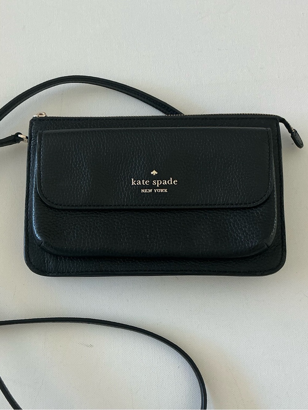 Kate Spade Leila Small Flap Crossbody Bag Black Pebbled Leather Crossbody Purse